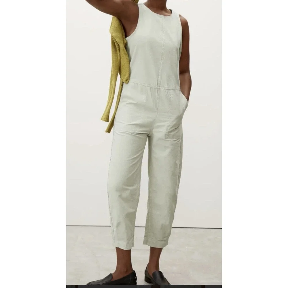 Everlane Womens Organic Cotton Fatigue Barrel Jumpsuit Light Sage Green Size 12